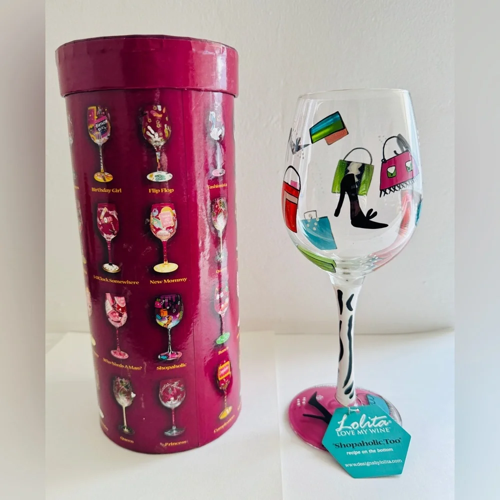 Lolita Shopaholic Art Wine Glass - NIP